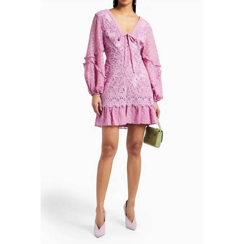 NEW ALEXIS malicha crocheted lace and fil coupé georgette mini dress in purple
